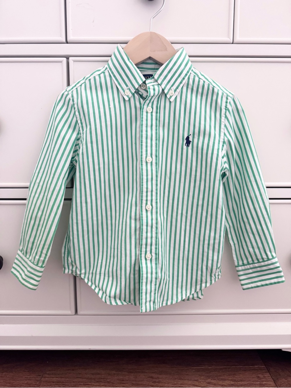 Polo Ralph Lauren - Boys Green Stripe Cotton Poplin Shirt, Size 3T
